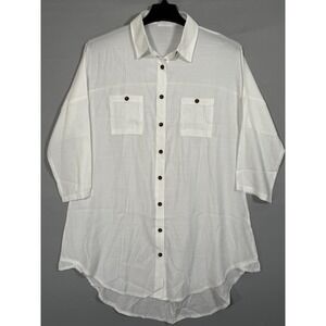 Zoye Chen 3/4 Sleeve White Silklike L 48x39" Beach cover-up Sleep Shirt